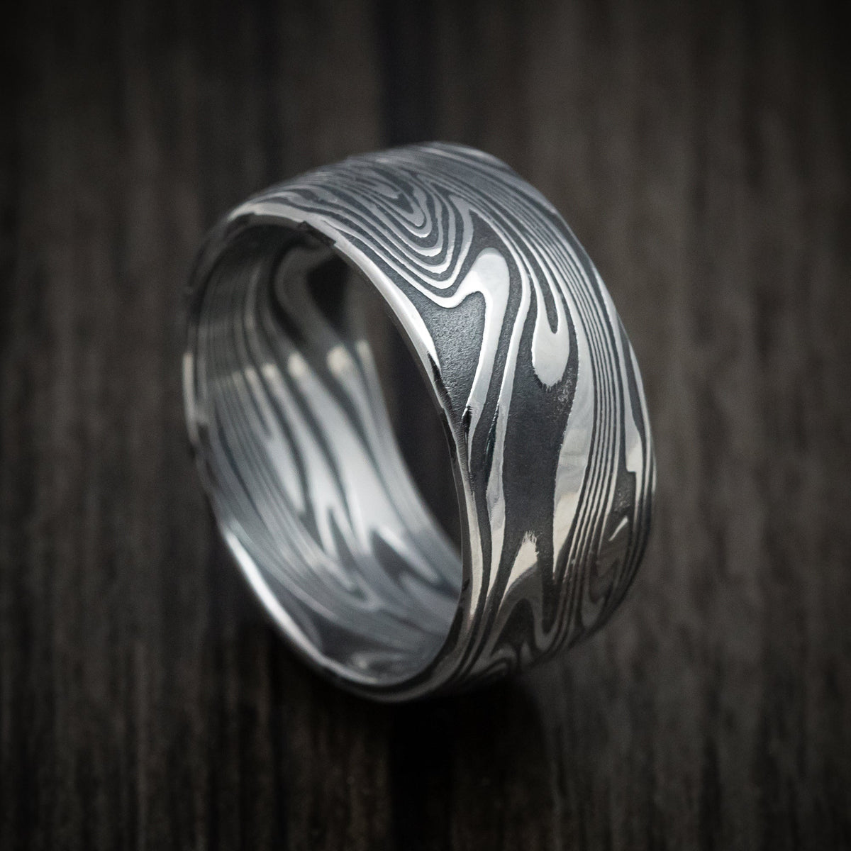 Flint XI - Kinetic Kuro Damascus Steel Men's Wedding Ring Band - Nura Lab
