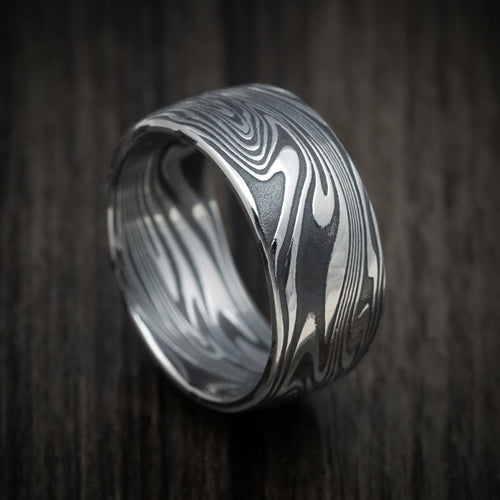 Flint XI - Kinetic Kuro Damascus Steel Men's Wedding Ring Band - Nura Lab