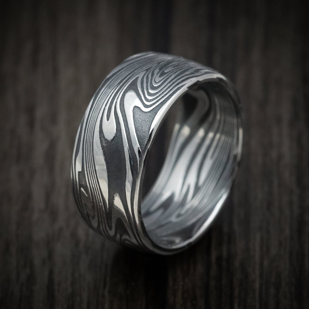 Flint XI - Kinetic Kuro Damascus Steel Men's Wedding Ring Band - view 4 - Nura Lab