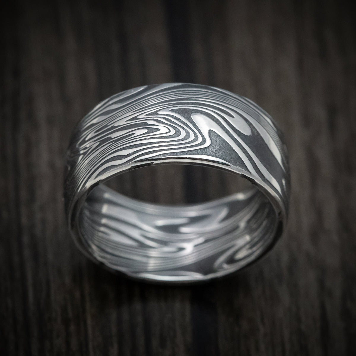 Flint XI - Kinetic Kuro Damascus Steel Men's Wedding Ring Band - view 2 - Nura Lab