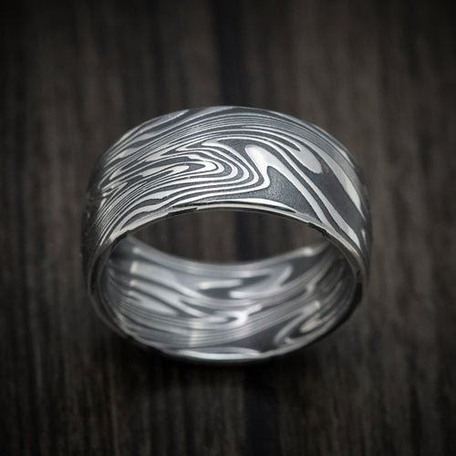 Flint XI - Kinetic Kuro Damascus Steel Men's Wedding Ring Band - view 2 - Nura Lab