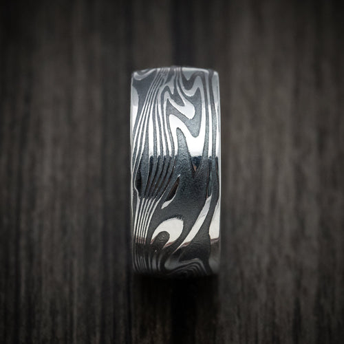 Flint XI - Kinetic Kuro Damascus Steel Men's Wedding Ring Band - view 3 - Nura Lab