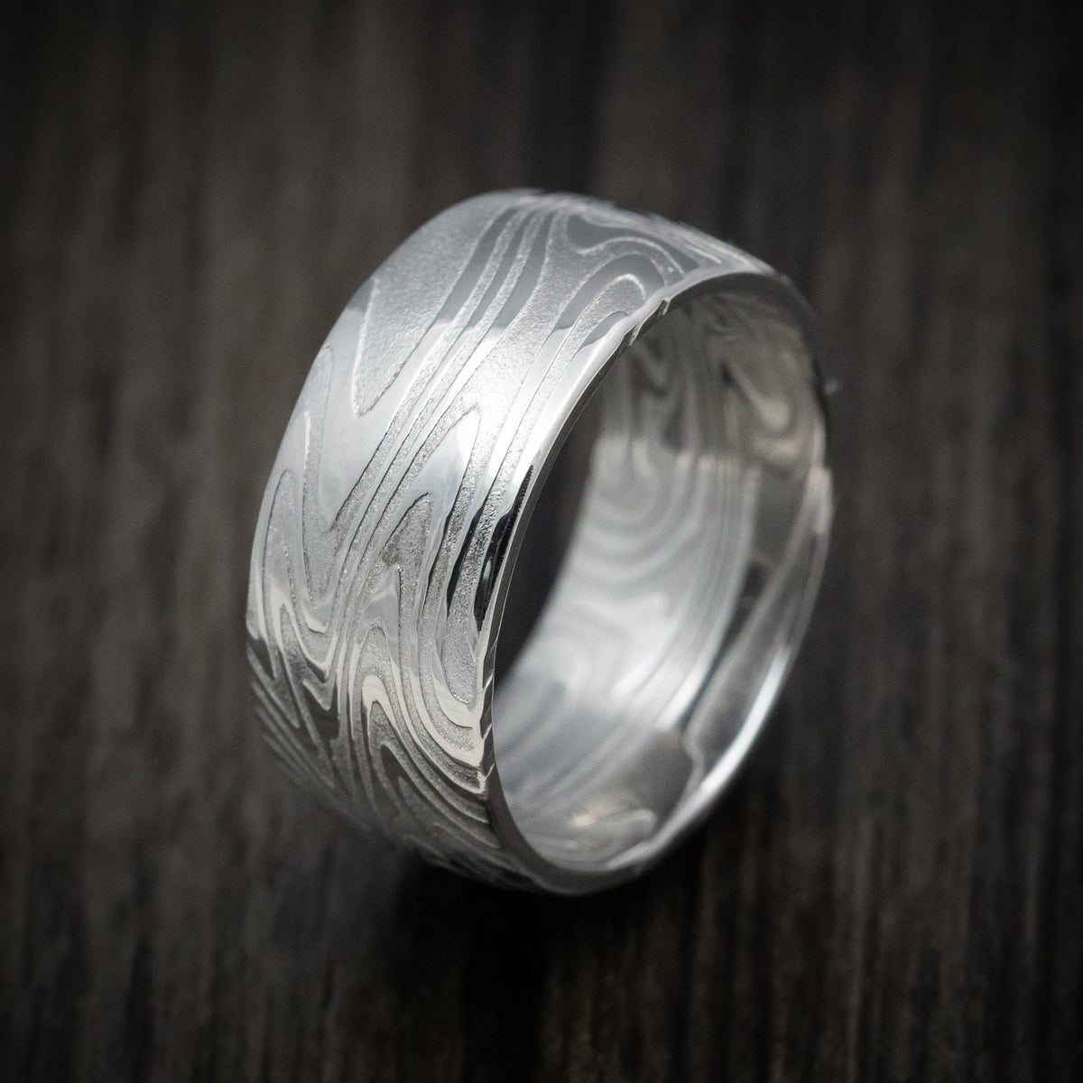 Sterling XI - Kinetic Kuro Damascus Steel Men's Wedding Ring Band - view 4 - Nura Lab