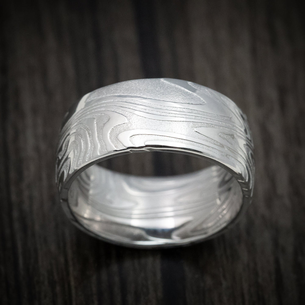 Sterling XI - Kinetic Kuro Damascus Steel Men's Wedding Ring Band - view 2 - Nura Lab