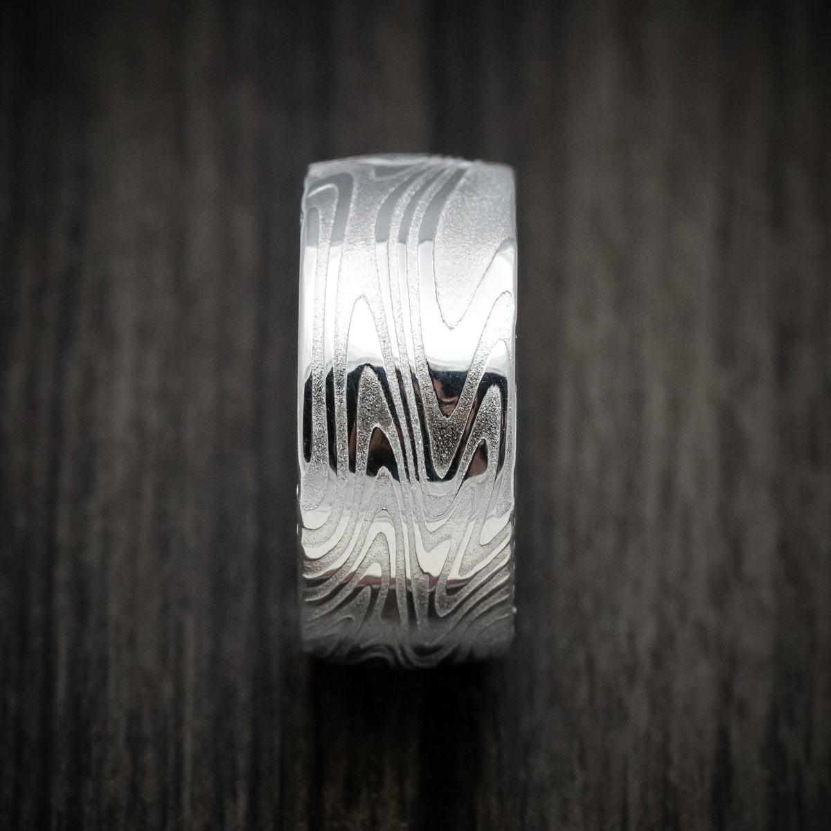 Sterling XI - Kinetic Kuro Damascus Steel Men's Wedding Ring Band - view 3 - Nura Lab