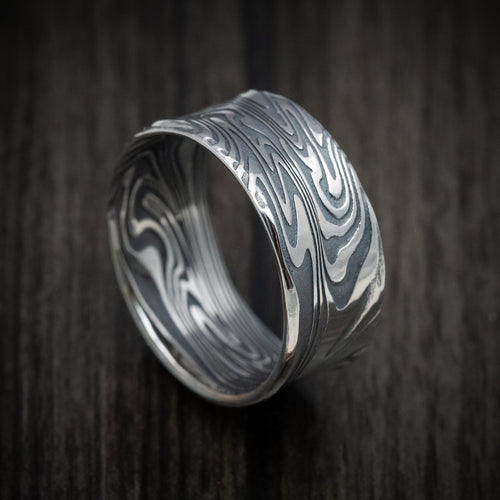 Everest XI - Kinetic Kuro Damascus Steel Men's Wedding Ring Band - Nura Lab