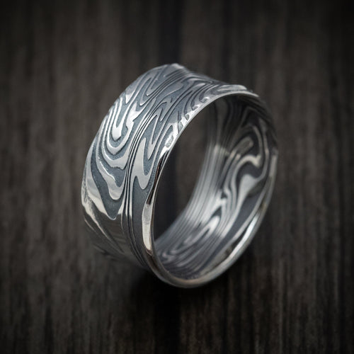 Everest XI - Kinetic Kuro Damascus Steel Men's Wedding Ring Band - view 4 - Nura Lab