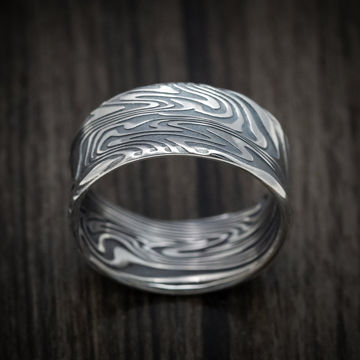 Everest XI - Kinetic Kuro Damascus Steel Men's Wedding Ring Band - view 2 - Nura Lab