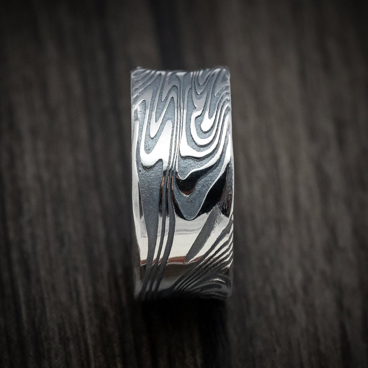 Everest XI - Kinetic Kuro Damascus Steel Men's Wedding Ring Band - view 3 - Nura Lab