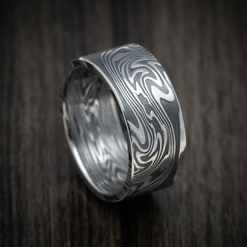 Crest XI - Kinetic Kuro Damascus Steel Men's Wedding Ring Band - Nura Lab