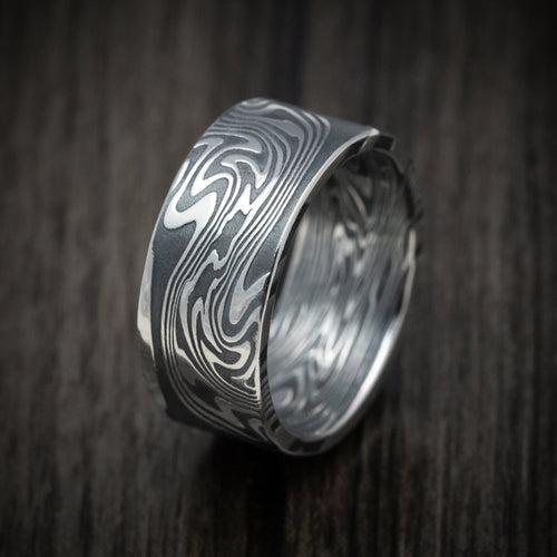 Crest XI - Kinetic Kuro Damascus Steel Men's Wedding Ring Band - view 4 - Nura Lab