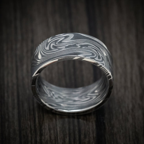 Crest XI - Kinetic Kuro Damascus Steel Men's Wedding Ring Band - view 2 - Nura Lab