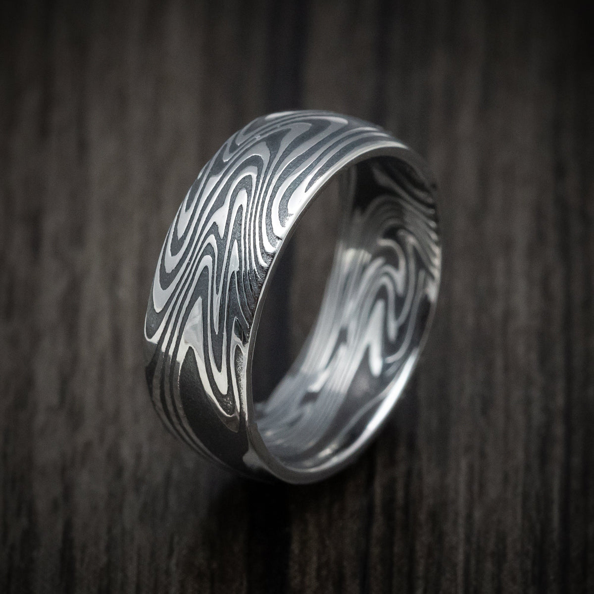 Coal X - Kinetic Kuro Damascus Steel Men's Wedding Ring Band - view 4 - Nura Lab