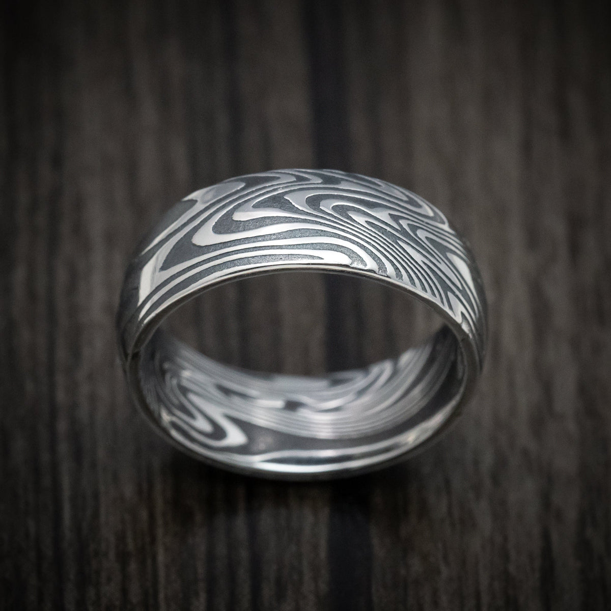 Coal X - Kinetic Kuro Damascus Steel Men's Wedding Ring Band - view 2 - Nura Lab
