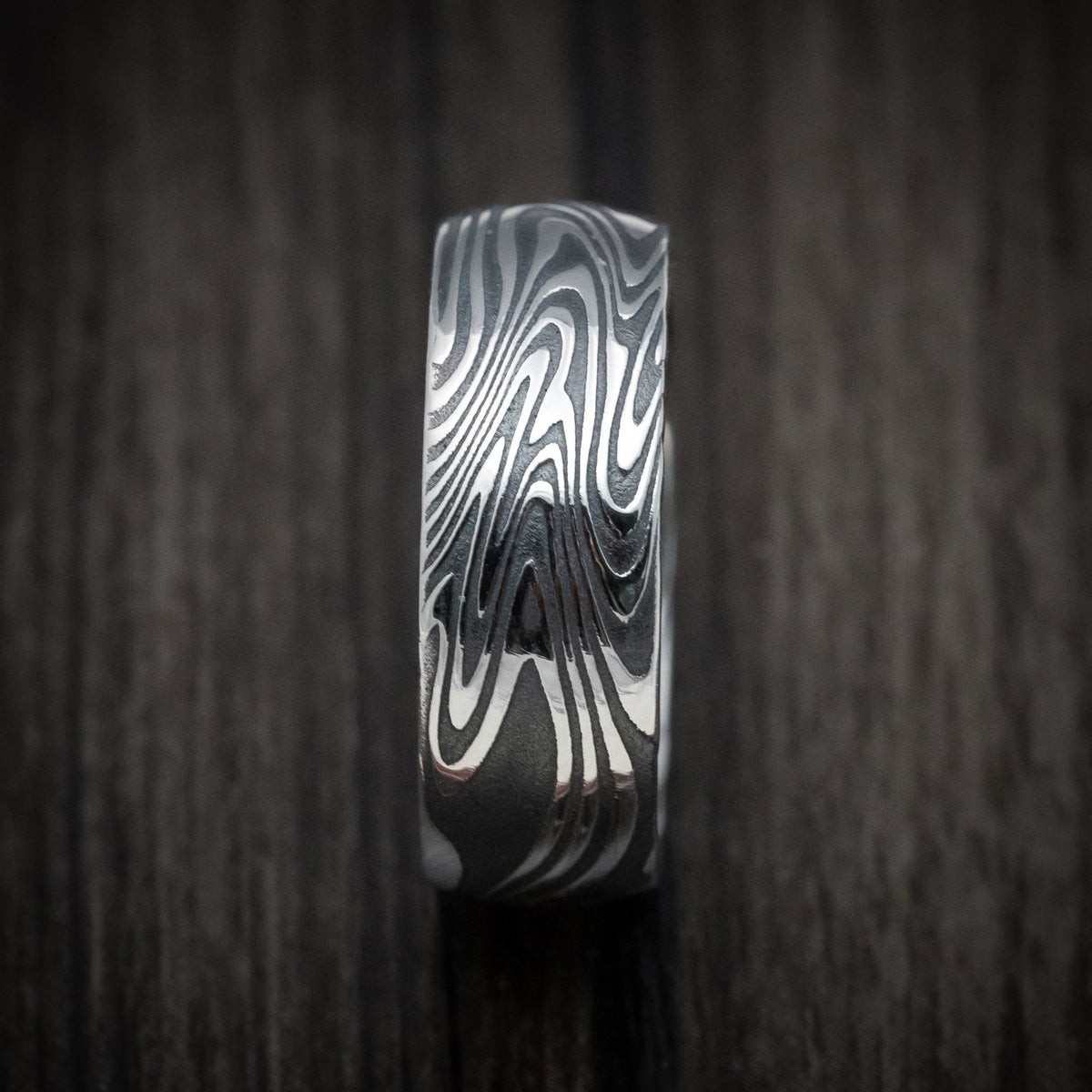 Coal X - Kinetic Kuro Damascus Steel Men's Wedding Ring Band - view 3 - Nura Lab