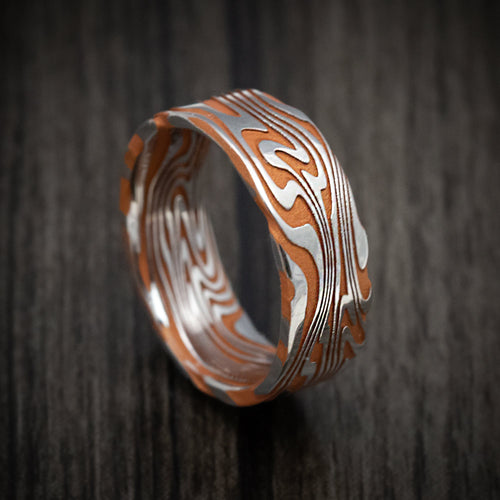 Ember XI - Kinetic Kuro Damascus Steel Men's Wedding Ring with Cerakote Grooves Band - Nura Lab