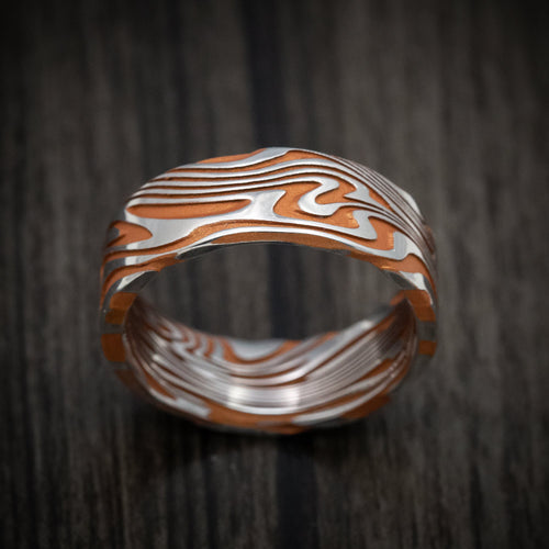 Ember XI - Kinetic Kuro Damascus Steel Men's Wedding Ring with Cerakote Grooves Band - view 2 - Nura Lab