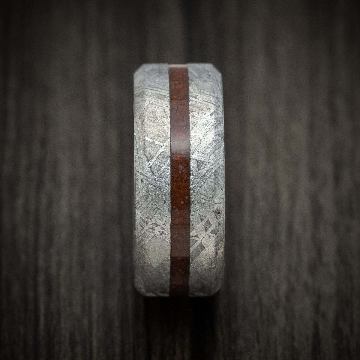 Steel XVI - Gibeon Meteorite Wedding Ring with Dinosaur Bone Inlay and Abalone Shell Sleeve - view 3 - Nura Lab