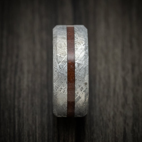 Steel XVI - Gibeon Meteorite Wedding Ring with Dinosaur Bone Inlay and Abalone Shell Sleeve - view 3 - Nura Lab