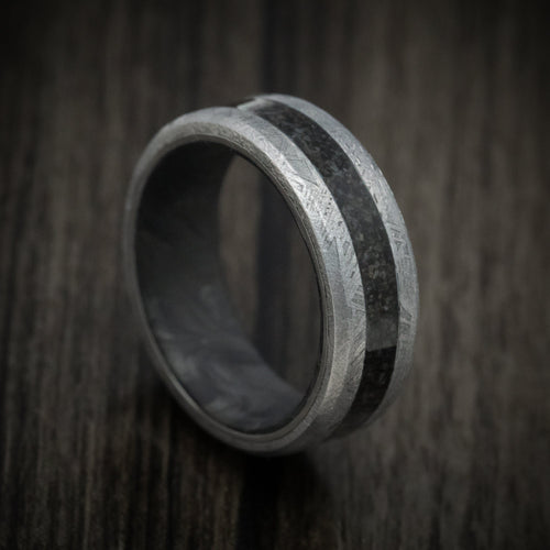 Admiral XIV - Gibeon Meteorite Wedding Ring with Dinosaur Bone Inlay and Forged Carbon Fiber Sleeve - Nura Lab