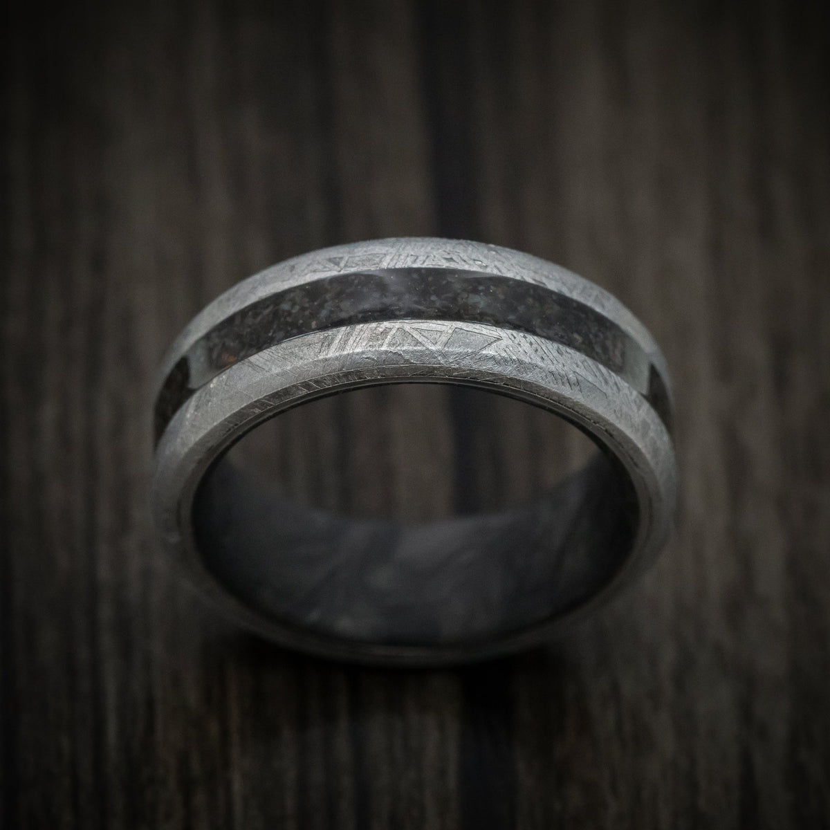 Admiral XIV - Gibeon Meteorite Wedding Ring with Dinosaur Bone Inlay and Forged Carbon Fiber Sleeve - view 2 - Nura Lab