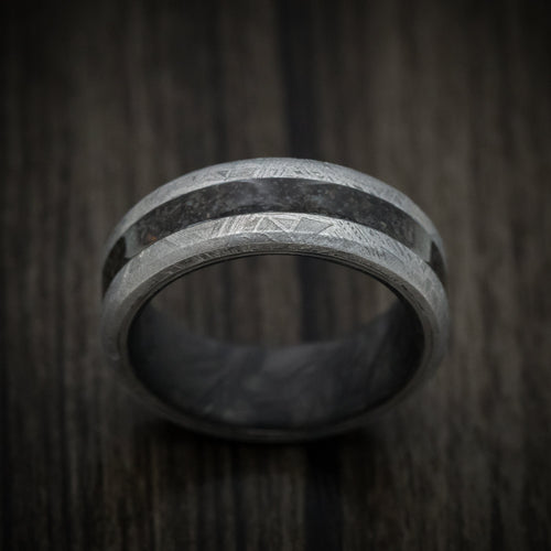 Admiral XIV - Gibeon Meteorite Wedding Ring with Dinosaur Bone Inlay and Forged Carbon Fiber Sleeve - view 2 - Nura Lab