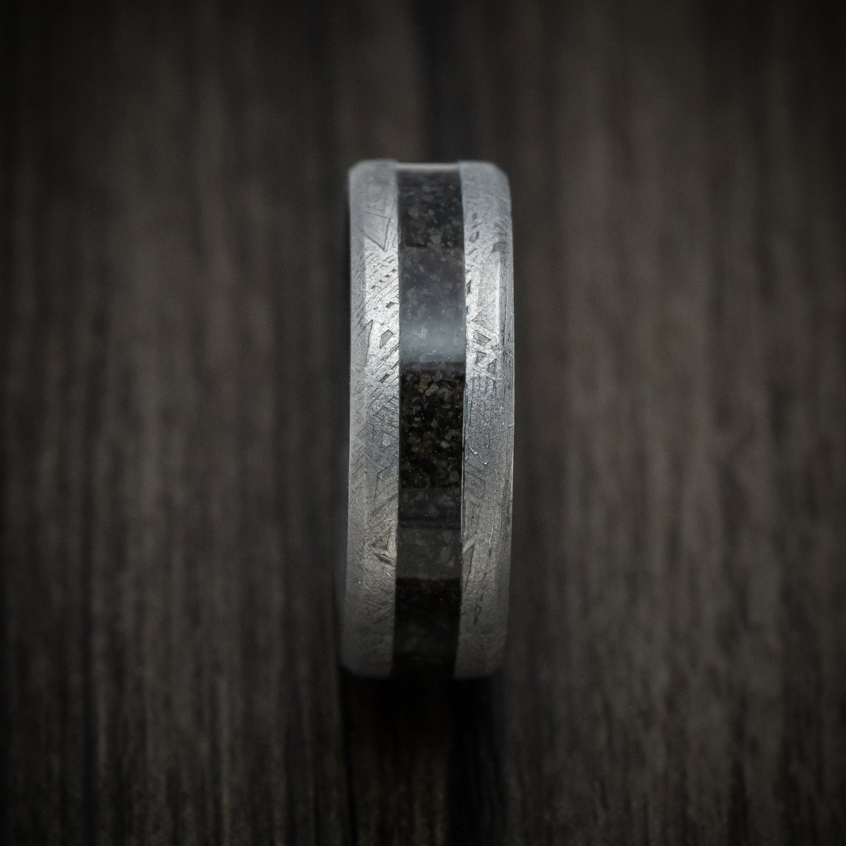 Admiral XIV - Gibeon Meteorite Wedding Ring with Dinosaur Bone Inlay and Forged Carbon Fiber Sleeve - view 3 - Nura Lab