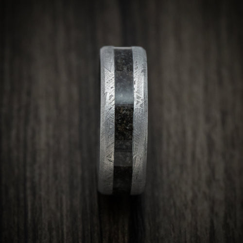 Admiral XIV - Gibeon Meteorite Wedding Ring with Dinosaur Bone Inlay and Forged Carbon Fiber Sleeve - view 3 - Nura Lab