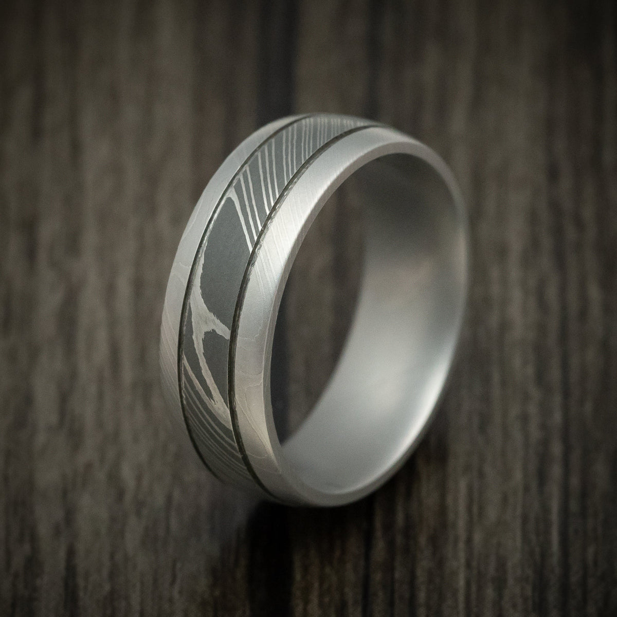 Spartan IX - Damascus Steel Two-Tone Men's Ring Wedding Ring Genuine Craftsmanship - view 4 - Nura Lab