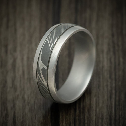 Spartan IX - Damascus Steel Two-Tone Men's Ring Wedding Ring Genuine Craftsmanship - view 4 - Nura Lab