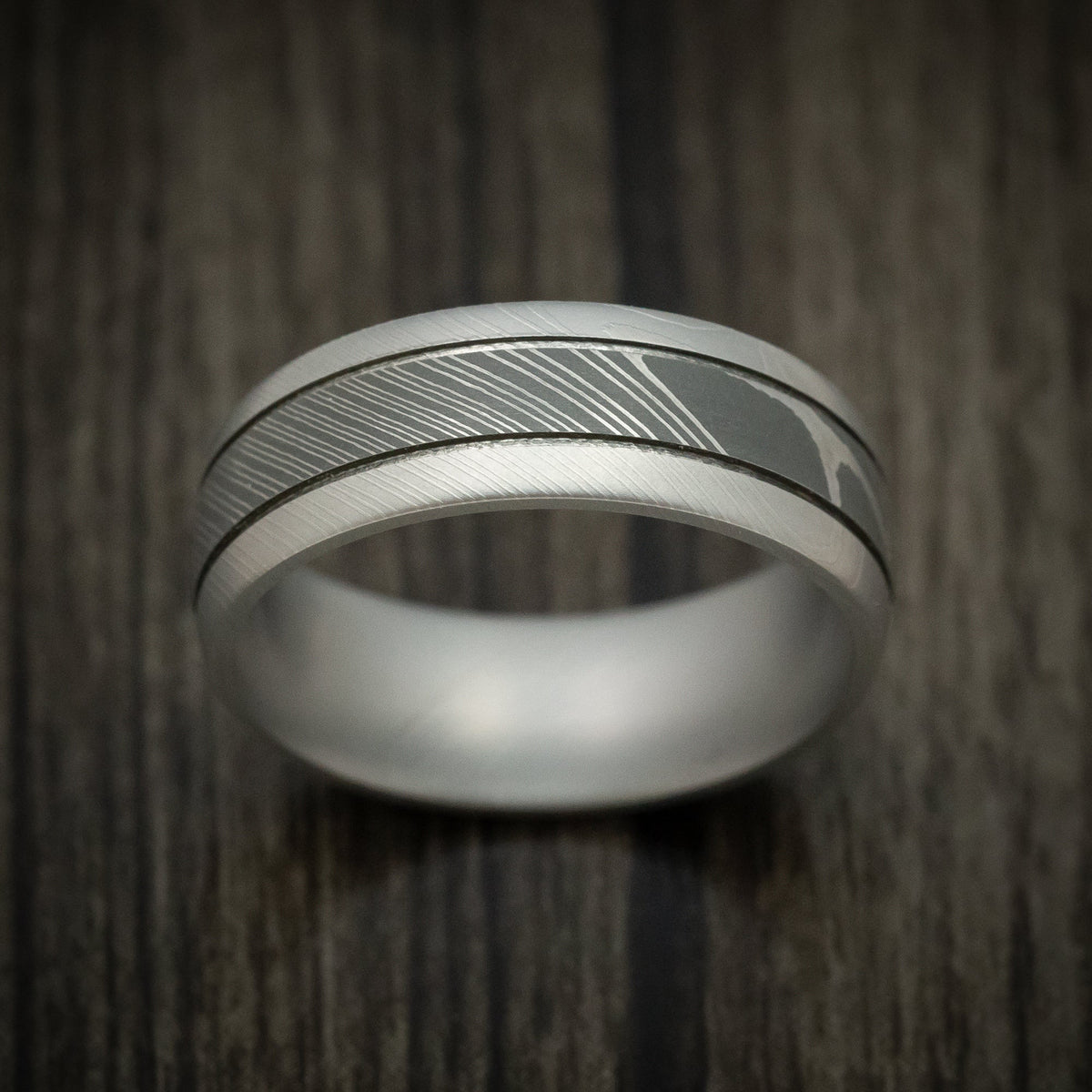 Spartan IX - Damascus Steel Two-Tone Men's Ring Wedding Ring Genuine Craftsmanship - view 2 - Nura Lab