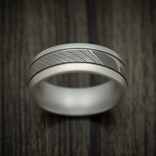 Spartan IX - Damascus Steel Two-Tone Men's Ring Wedding Ring Genuine Craftsmanship - view 2 - Nura Lab