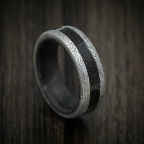 Fortress XIV - Gibeon Meteorite Men's Wedding Ring with Dinosaur Bone Inlay and Forged Carbon Fiber Sleeve - Nura Lab