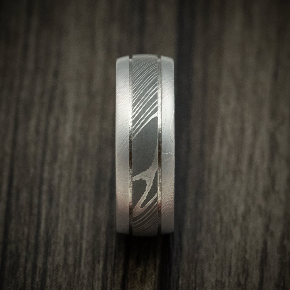 Spartan IX - Damascus Steel Two-Tone Men's Ring Wedding Ring Genuine Craftsmanship - view 3 - Nura Lab