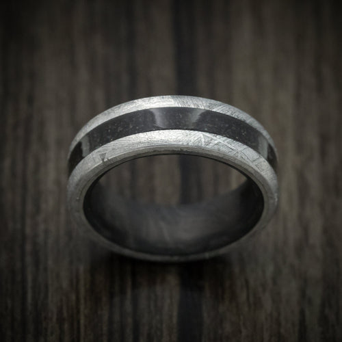 Fortress XIV - Gibeon Meteorite Men's Wedding Ring with Dinosaur Bone Inlay and Forged Carbon Fiber Sleeve - view 2 - Nura Lab