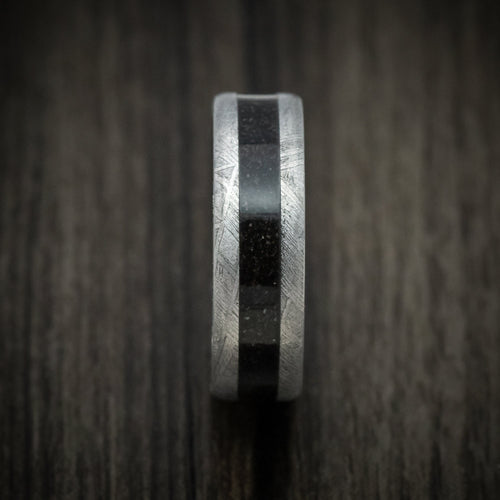 Fortress XIV - Gibeon Meteorite Men's Wedding Ring with Dinosaur Bone Inlay and Forged Carbon Fiber Sleeve - view 3 - Nura Lab