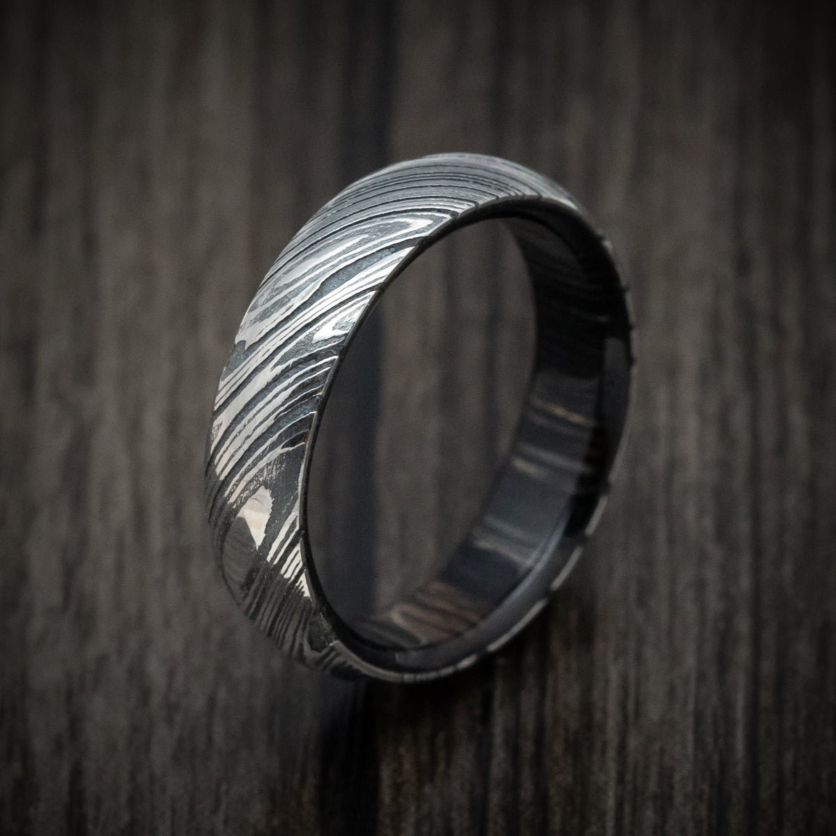 Harbour X - Woodgrain Kuro Damascus Steel Men's Wedding Ring With Hardwood Sleeve Wood Band - view 4 - Nura Lab