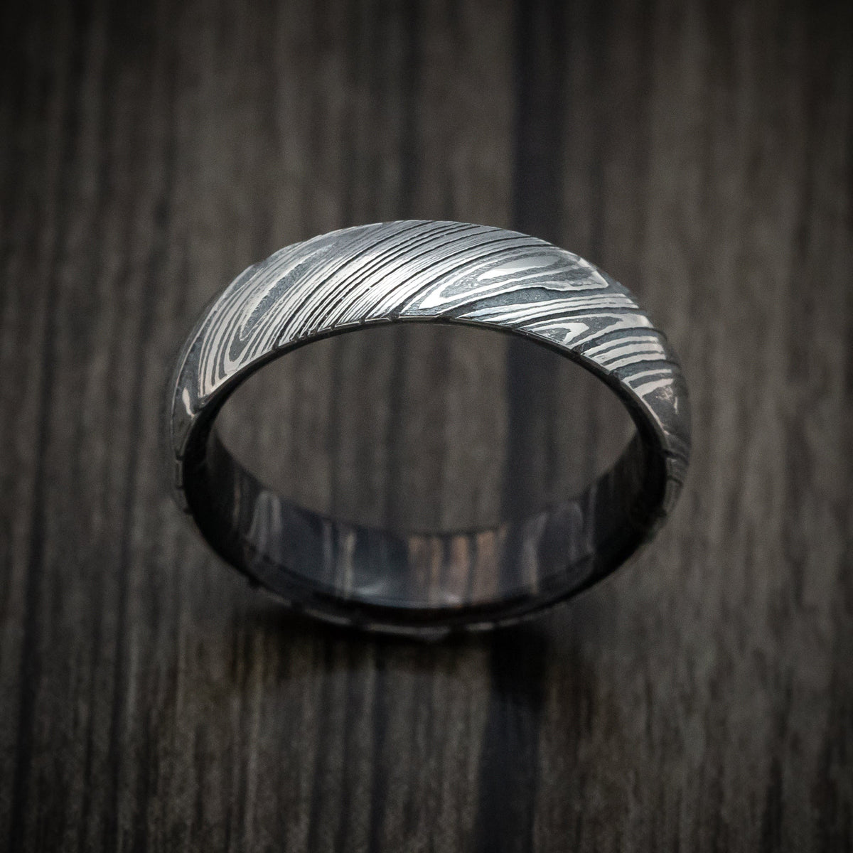 Harbour X - Woodgrain Kuro Damascus Steel Men's Wedding Ring With Hardwood Sleeve Wood Band - view 2 - Nura Lab