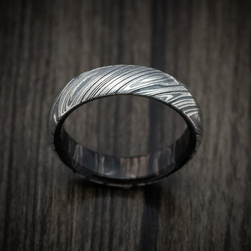 Harbour X - Woodgrain Kuro Damascus Steel Men's Wedding Ring With Hardwood Sleeve Wood Band - view 2 - Nura Lab