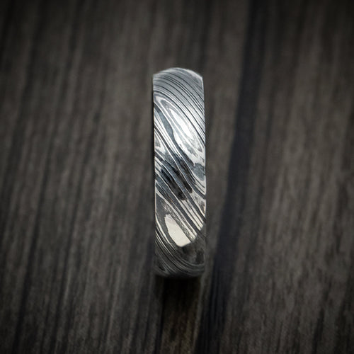 Harbour X - Woodgrain Kuro Damascus Steel Men's Wedding Ring With Hardwood Sleeve Wood Band - view 3 - Nura Lab