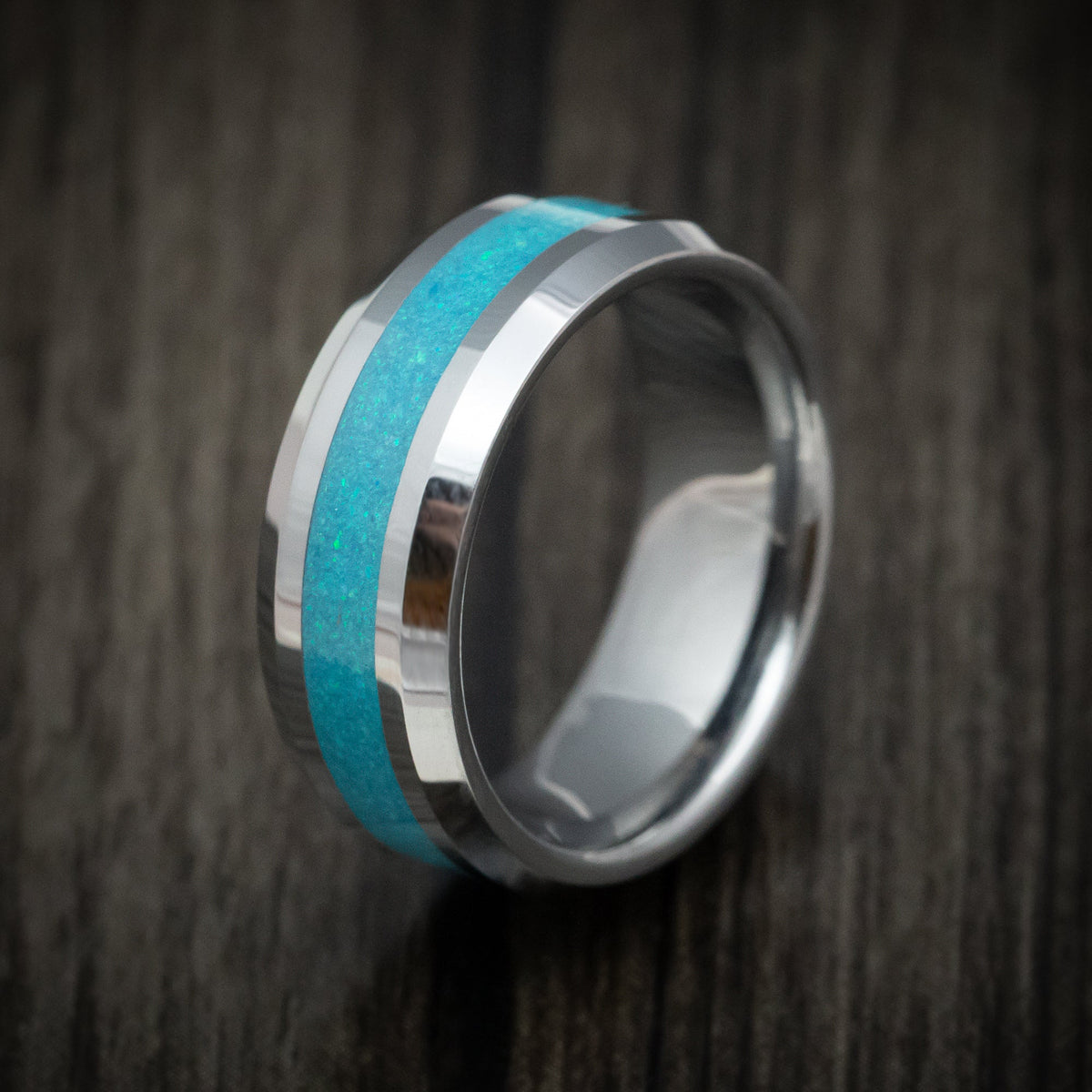 Coal XV - Tungsten Men's Wedding Ring with Opal Inlay Band - view 4 - Nura Lab