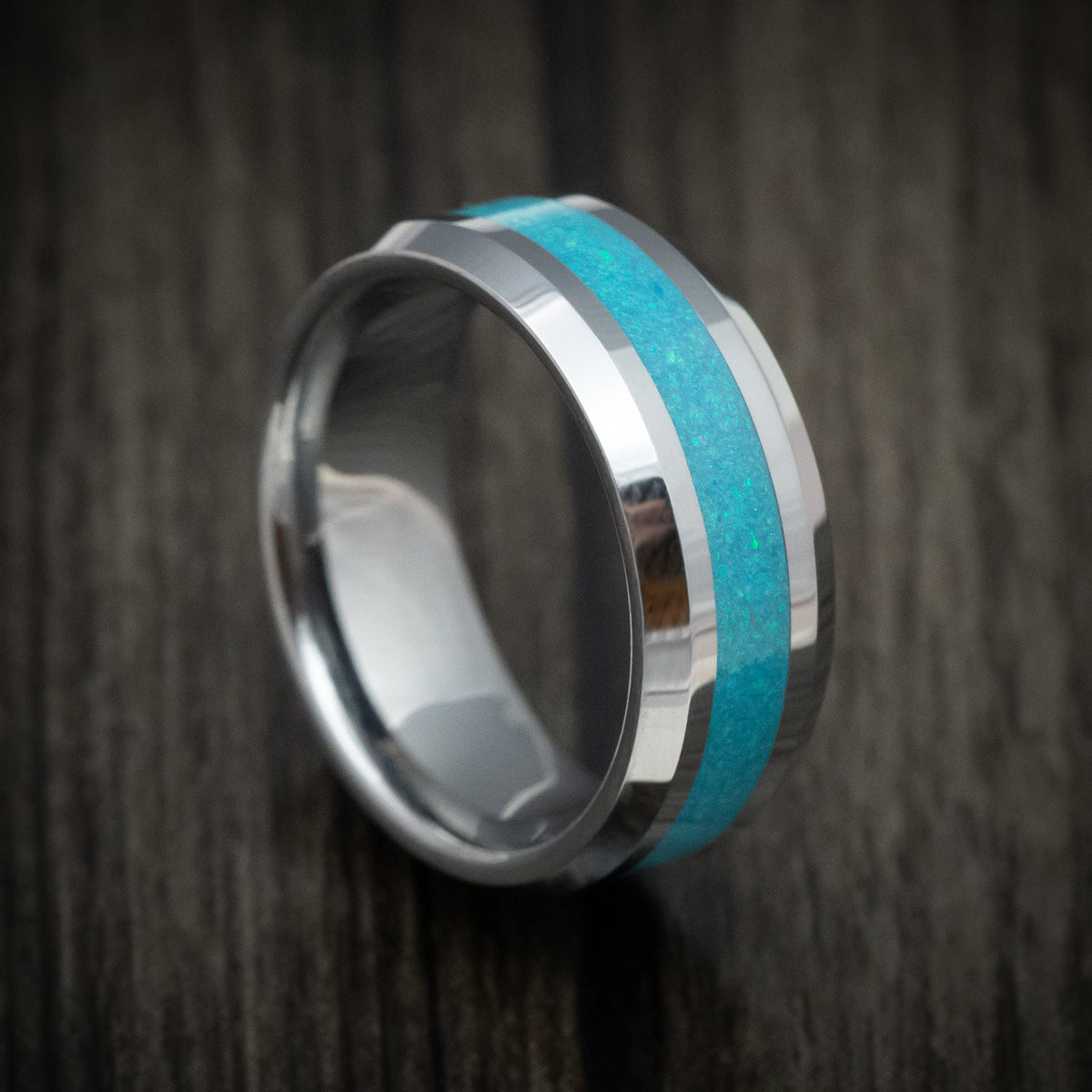 Coal XV - Tungsten Men's Wedding Ring with Opal Inlay Band - Nura Lab