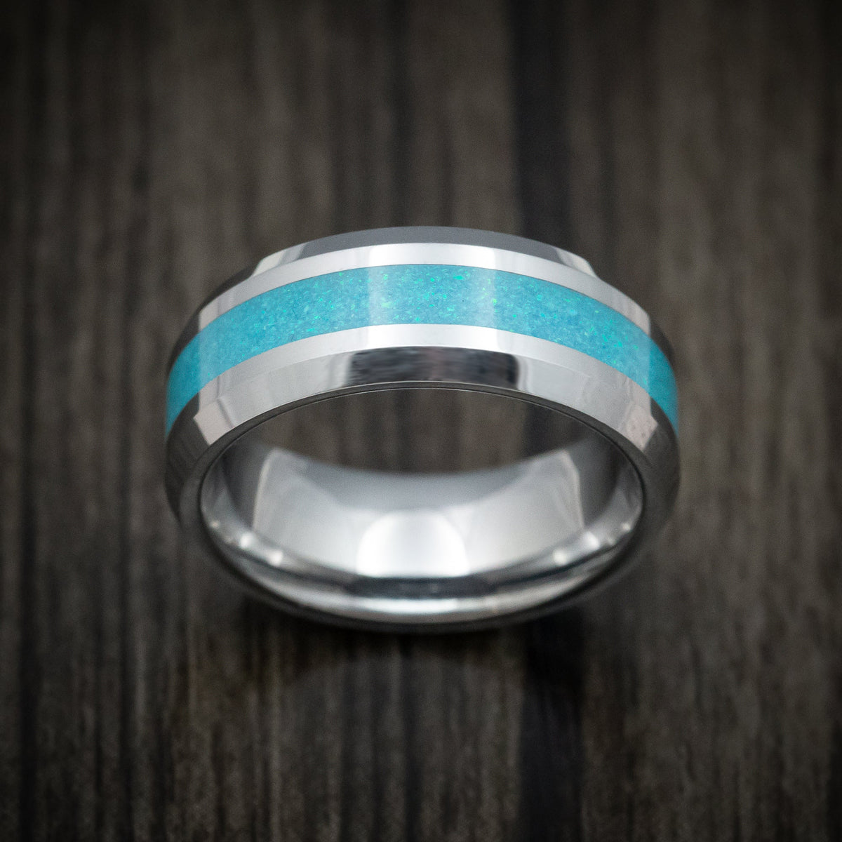Coal XV - Tungsten Men's Wedding Ring with Opal Inlay Band - view 2 - Nura Lab