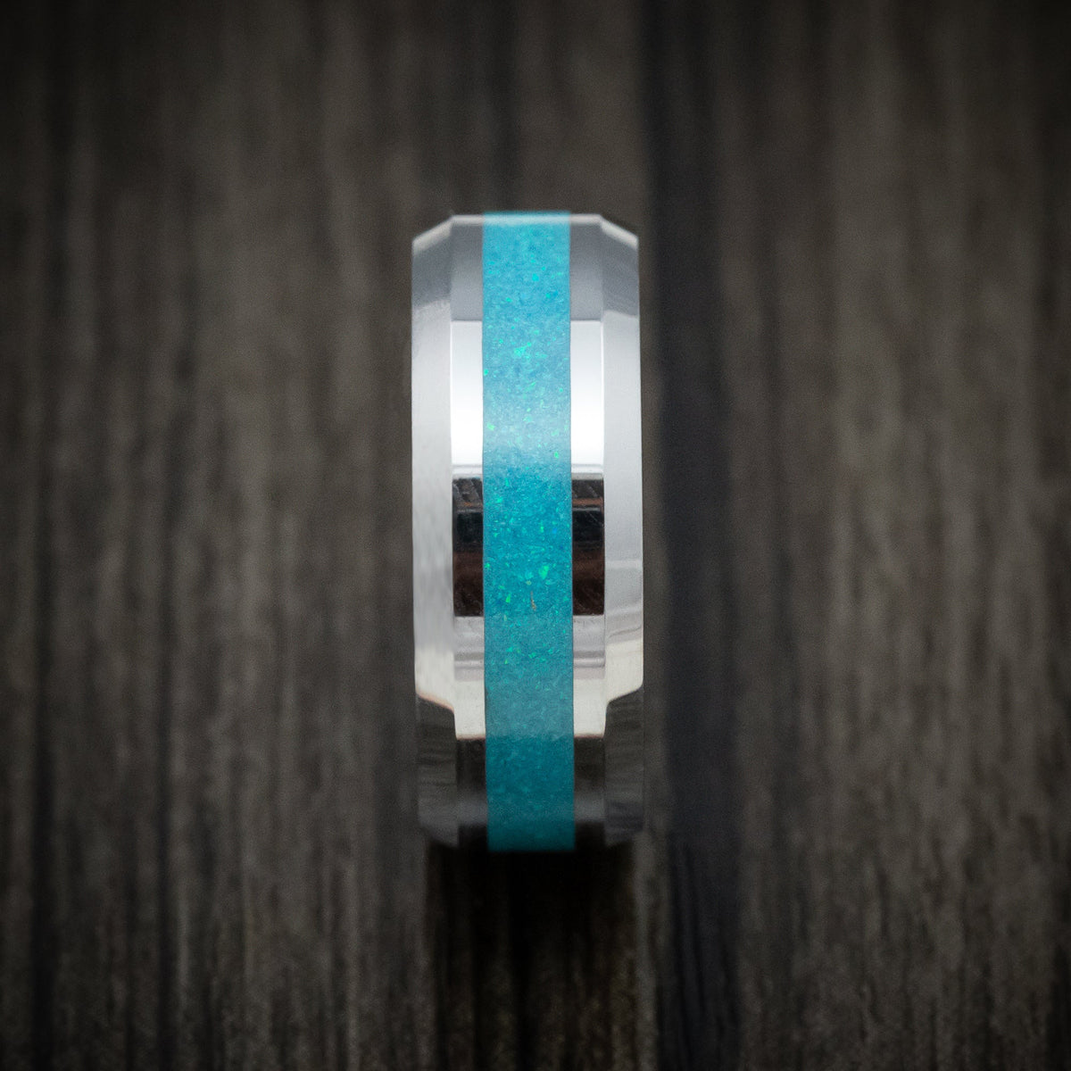 Coal XV - Tungsten Men's Wedding Ring with Opal Inlay Band - view 3 - Nura Lab