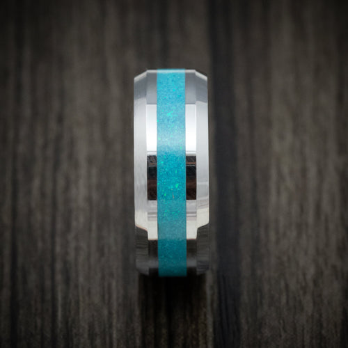 Coal XV - Tungsten Men's Wedding Ring with Opal Inlay Band - view 3 - Nura Lab