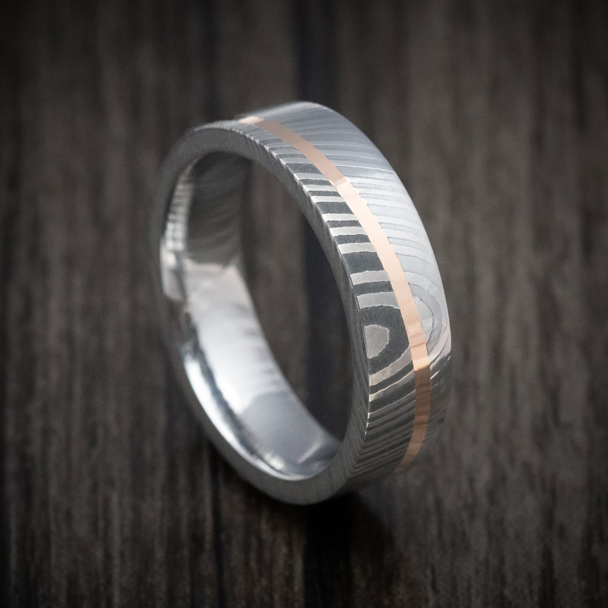Granite XI - Damascus Steel Diagonal 14K Gold Men's Ring Wedding Ring - Nura Lab