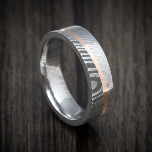 Granite XI - Damascus Steel Diagonal 14K Gold Men's Ring Wedding Ring - Nura Lab