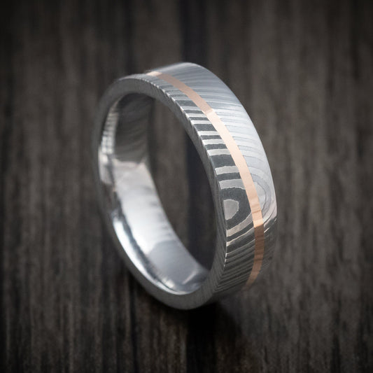 Granite XI - Damascus Steel Diagonal 14K Gold Men's Ring Wedding Ring - Nura Lab