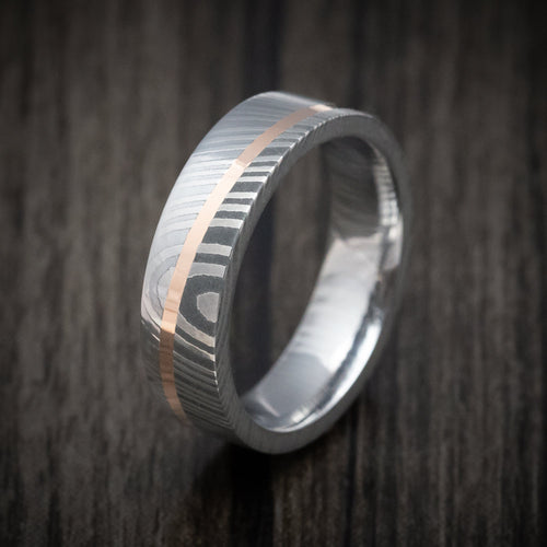 Granite XI - Damascus Steel Diagonal 14K Gold Men's Ring Wedding Ring - view 4 - Nura Lab
