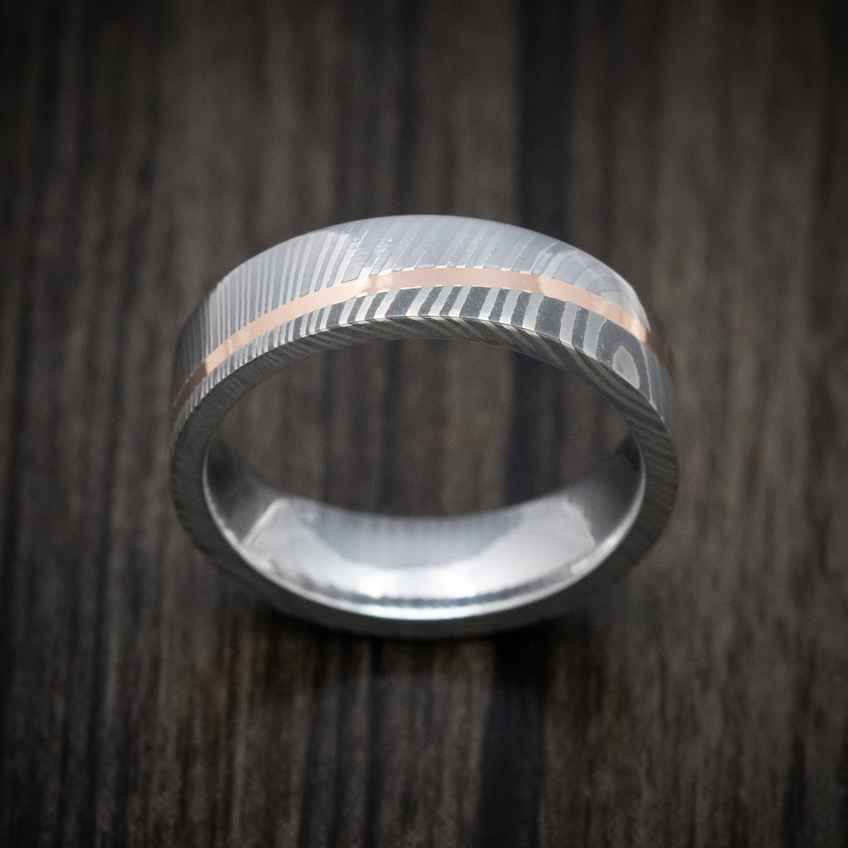 Granite XI - Damascus Steel Diagonal 14K Gold Men's Ring Wedding Ring - view 2 - Nura Lab